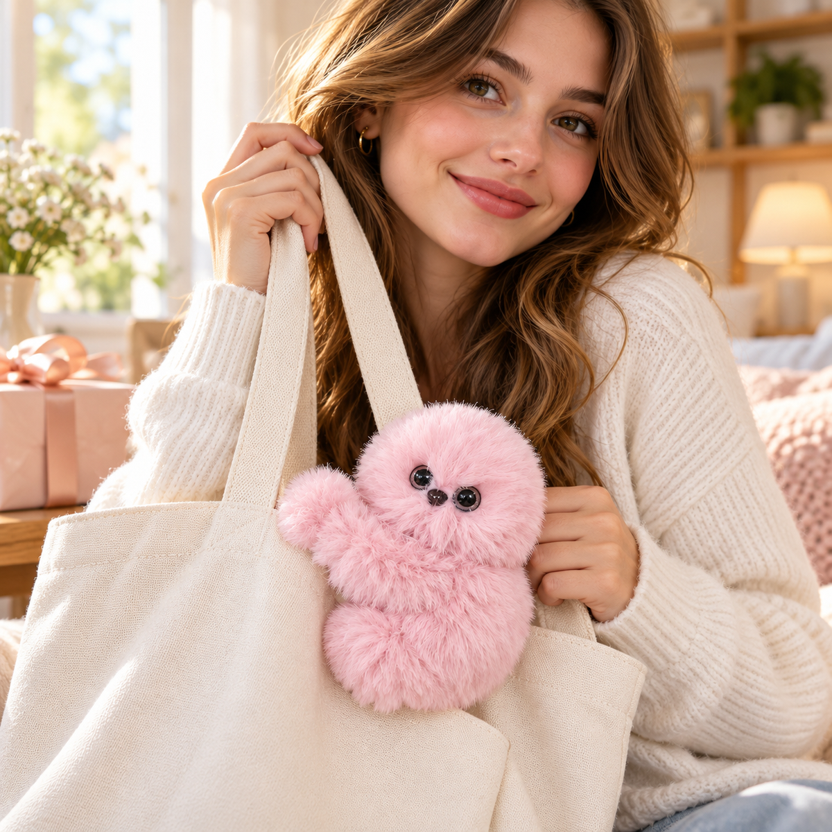 ๐งธ๐ Interactive Head-Turning Plush Bag Charm โ Cute Fluffy Companion