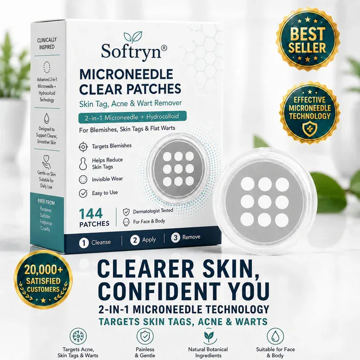 ✨Softryn®2-in-1 Microneedle & Hydrocolloid Patch🍀| Removes Raised Moles, Acne, Flat Warts & Skin Tags | Helps Improve Wrinkles, Scars & Blemishes | Invisible Patches for Face & Body