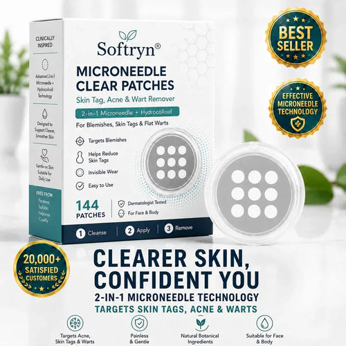 ✨Softryn®2-in-1 Microneedle & Hydrocolloid Patch🍀| Removes Raised Moles, Acne, Flat Warts & Skin Tags | Helps Improve Wrinkles, Scars & Blemishes | Invisible Patches for Face & Body