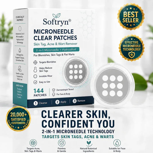 ✨Softryn®2-in-1 Microneedle & Hydrocolloid Patch🍀| Removes Raised Moles, Acne, Flat Warts & Skin Tags | Helps Improve Wrinkles, Scars & Blemishes | Invisible Patches for Face & Body