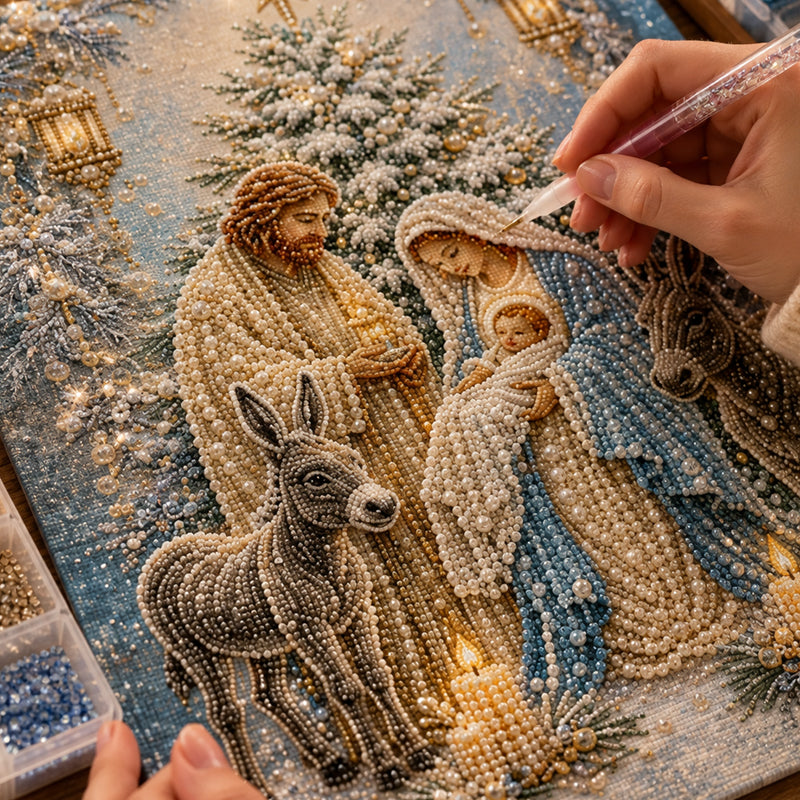 ✝️ LAST DAY 69% OFF – 💎Premium 3D Diamond Jesus Birth Nativity Scene Painting Art Kit | Luxury Flocked Canvas with Scratch-Resistant Non-Fading Diamond Beads DIY Christmas Faith Decor 🌟✝️💎