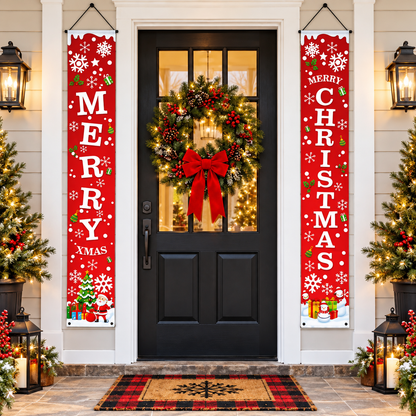 🎄 Merry Christmas Porch Banners – Festive Front Door Hanging Decorations (2PCS)