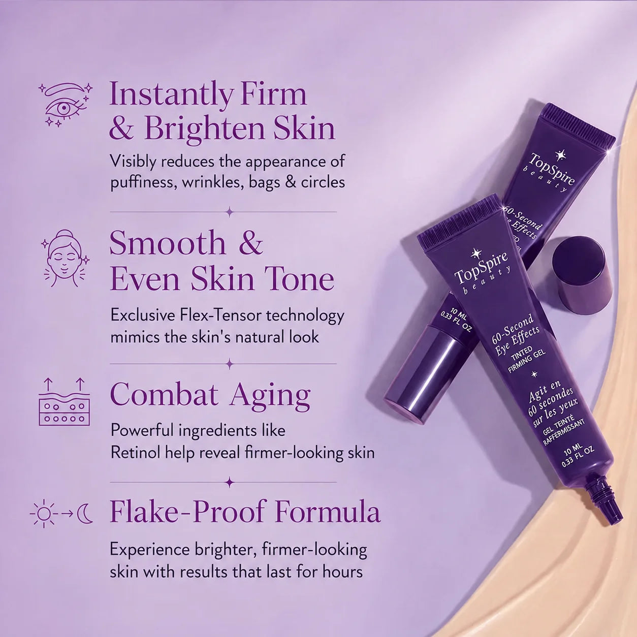 TopSpire 60 Second Effects Tinted Firming Gel - Under Eye Cream For Puffiness And Bags Under Eyes