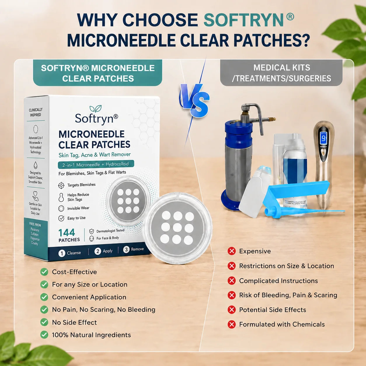 ✨Softryn®2-in-1 Microneedle & Hydrocolloid Patch🍀| Removes Raised Moles, Acne, Flat Warts & Skin Tags | Helps Improve Wrinkles, Scars & Blemishes | Invisible Patches for Face & Body