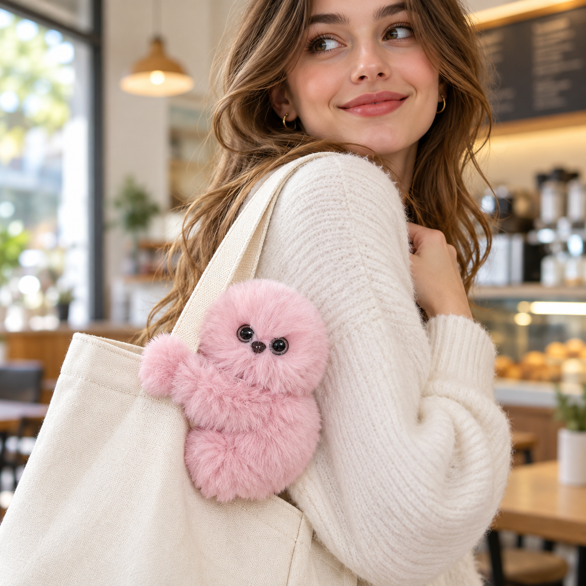 🧸👀 Interactive Head-Turning Plush Bag Charm – Cute Fluffy Companion