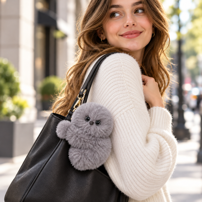 🧸👀 Interactive Head-Turning Plush Bag Charm – Cute Fluffy Companion