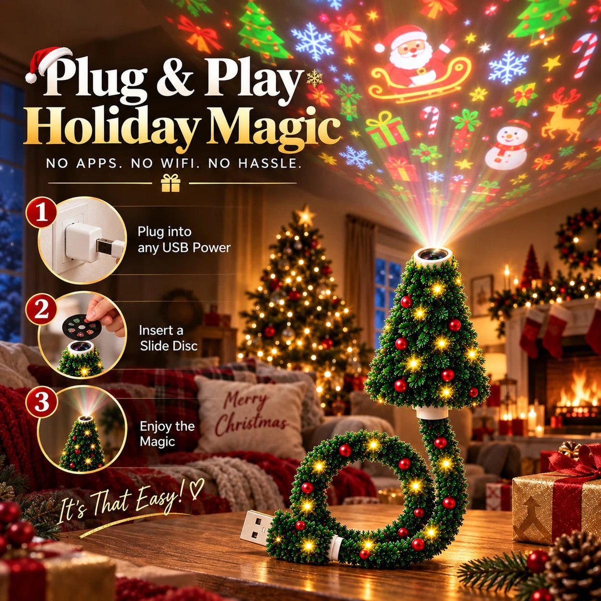 🎁USB Christmas Projection Lamp with 6 Festive Scenes