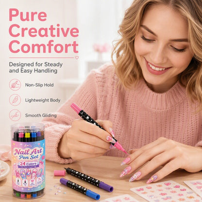 💅 24-Color Dual-Ended Nail Art Pen Set – Fine Liner & Brush Tips for DIY Nail Designs