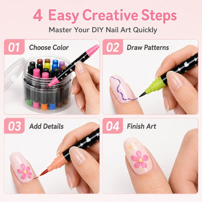 💅 24-Color Dual-Ended Nail Art Pen Set – Fine Liner & Brush Tips for DIY Nail Designs